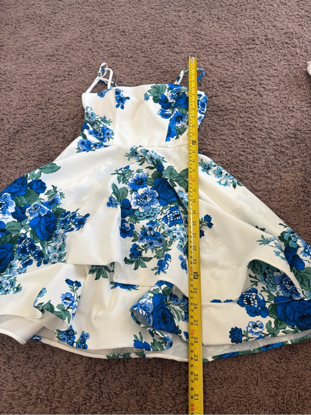 B. Darlin Blue White Floral Fit Flare Dress Peplum Mini Tiered 1 / 2 - Picture 9 of 11